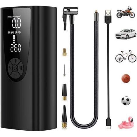 Pompe à air électrique 8000mAh, Compresseur à Air Portatif Gonfleur Pneus sans Fil 150PSI, mini compresseur avec manomètre affichage numérique LED, pour Moto Trotinette, Voiture