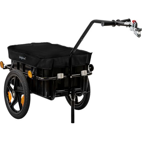 Zelsius – Remorque à vélo avec housse – Charge maximale 40 kg – Bac plastique 68L – Attelage universel – Roues 16 pouces pour terrains accidentés