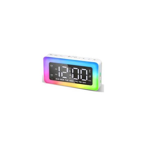 Réveil veilleuse pour enfants, adolescents et adultes, avec miroir, double alarme, fonction snooze, affichage LED, chargeur USB et petites alarmes à luminosité réglable pour le coucher. (1/5)