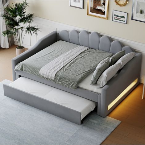 Cama nido tapizada 140x200 con LED y arrastre gris OKMYHOME (1/5)