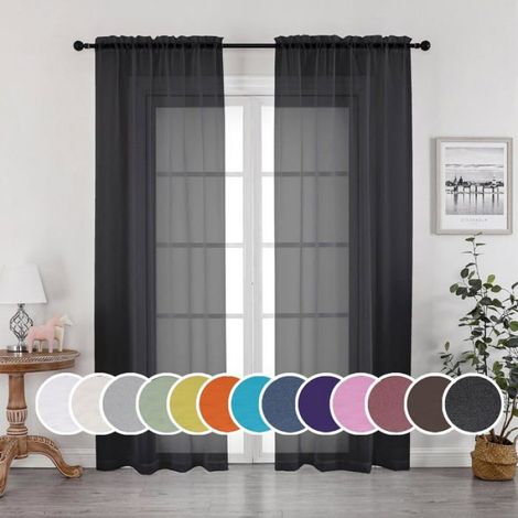 Rideau en voile - - Lot 2 panneaux 42x84 in - Noir - Passe-tringle double - Polyester filtrant lumière (1/4)