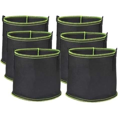 Set mit 6 Pflanzsäcken à 4,67 Gallonen (ca. 18 Liter) aus atmungsaktivem, robustem Vliesstoff mit verstärkter Wurzelbelüftung, mit Griffen, grün.