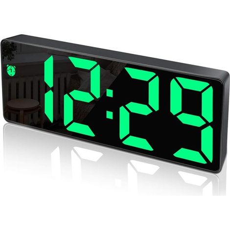 Longziming - Réveil numérique – Réveil miroir LED – Horloge électronique – Réveil moderne et silencieux – Grand écran LED – Fonction snooze – Lumière à intensité variable – Élégant et compact (1/5)