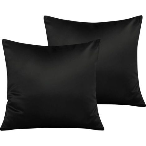 Lot de 2 Taie d’Oreiller en Satin avec Fermeture éclair, Housse d'oreiller Doux Prend Soin de Votre Peau et Antichute de Cheveux, 65x65 cm, Noir (1/4)