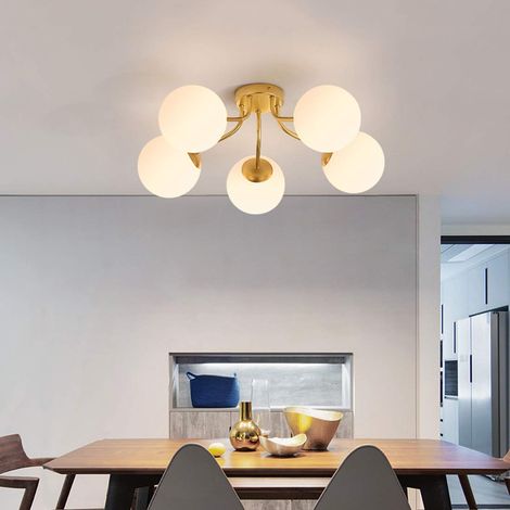 Plafonnier à cinq têtes, lumière chaude, douille E27, lustre LED, luminaire décoratif, idéal pour la salle à manger et le salon. (1/5)