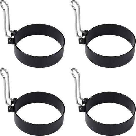 (Schwarze) Eierform – Noname – Antihaft-Eierringe – 4 Stück – Klappgriffe – Schwarz (1/4)