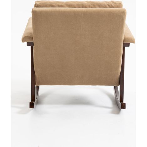 Fauteuil relaxant style Mid-Century, chaise berçante en bois massif, siège rembourré pour salon, fauteuil de lecture cosy pour chambre et véranda. (1/5)