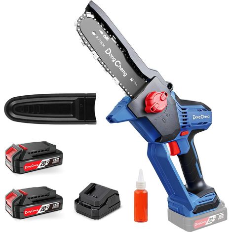 mini tronconneuse a batterie 20V, brushless 750W, 2×2000mAh, 8m/s Jusqu'à 270 coupes dans bois 50×50mm, 1,2kg scie légère à une main, tension de chaîne sans outil, graissage auto, guide 15cm (1/5)