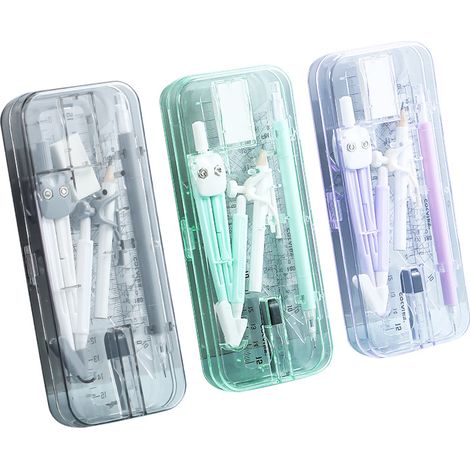 Ensemble de 9 pièces pour étudiants : compas et règle - outils de dessin et règles de traçage - (3 pièces, noir + violet + vert) (1/3)