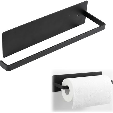 Porte Essuie Tout sans Perçage, Dérouleur Essuie-Tout Mural Adhésif en Acier au Carbone Antirouille, Support sous Armoire pour Rouleau de Papier Cuisine, Salle de Bain, Noir (1/5)