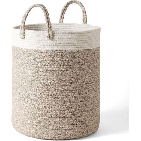 Panier à Linge Grand Panier de Rangement en Corde de Coton Corbeille à Linge avec Poignée pour Linge Sale Jouets Salon Maison Décor Salle de Bain 40 x 36cm (1/5)