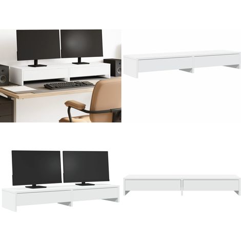 Soporte para monitor con cajones blanco 100x27x15 cm madera de ingeniería - Cajón - Madera de ingeniería