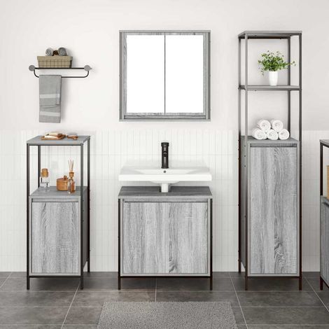 Badezimmermöbel-Set 3 pcs Grau Sonoma und Schwarz Holzwerkstoff