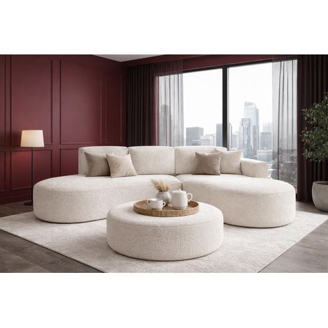 SOFELLO Ecksofa MOLLY mit abgerundeter Form in Creme Stoff (mit Schlaffunktion) Liegefläche: 140x207 cm (1/5)