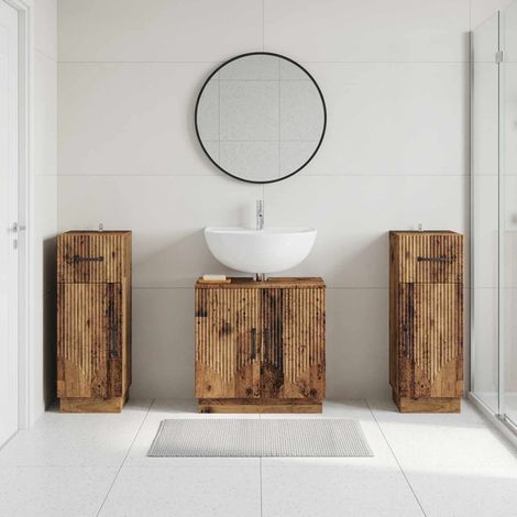 vidaXL 3 Piece Bathroom Cabinet Set HOORN Old Wood Engineered Wood (1/5)