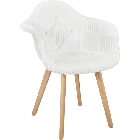 The Home Deco Factory – Lot de 2 fauteuils scandinaves patchwork – Revêtement en tissu doux – Pieds en bois brut – Beige et marron (1/7)