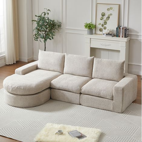 Sofá chaise longue modular chenilla beige OKMYHOME (1/5)