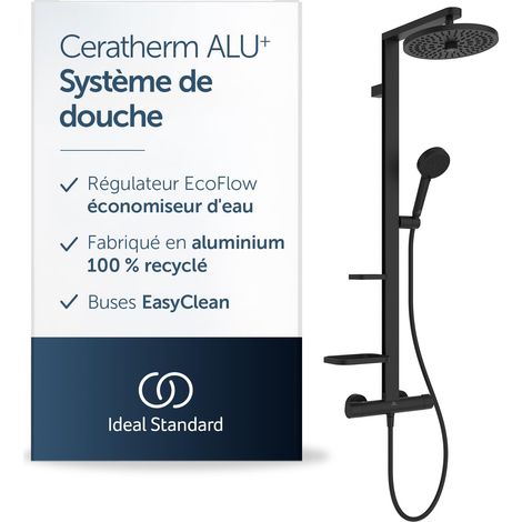 Colonne de douche, Fabriqué à partir de 100% d'aluminium recyclé, douchette à économie d'eau avec différents types de jets – Noir Mat (356x501x1113 mm) (1/5)