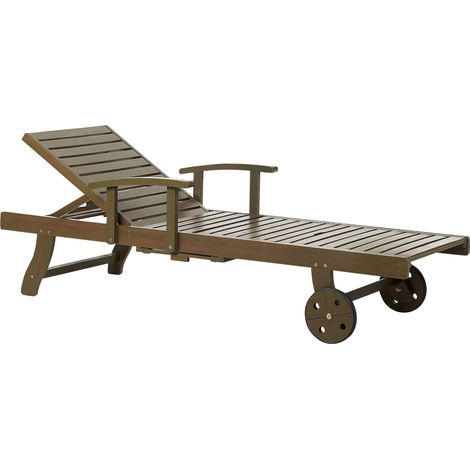 Sun Lounger AMANTEA II Reclining Acacia Wood Dark Brown
