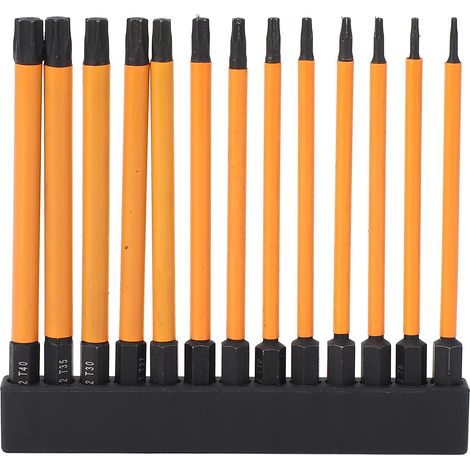 Coffret de 13 embouts de tournevis Torx 100 mm T5-T40, tige hexagonale 1/4 pouce, acier allié S2, avec support de rangement (1/5)
