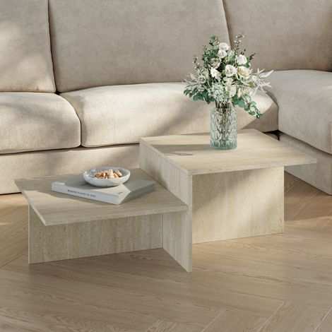 Couchtisch Taniena mit doppelter Tischplatte 100x55x35 cm Travertin [en.casa]