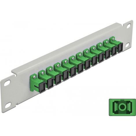 Delock Panel de conexiÃ³n de fibra Ã³ptica de 10 de 12 puertos SC Simplex verde 1U gris