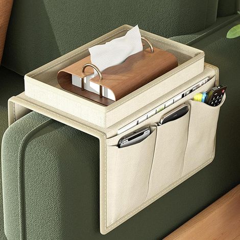 Sofa-Armlehnen-Organizer – 1-teilig – Oxford-Gewebe – rutschfest und mit mehreren Ablagemöglichkeiten – für Wohnzimmer und Sessel – 31 x 19 x 3,5 cm, Beige (1/5)