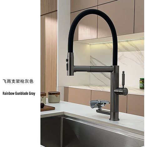 (Gris canon A) Robinet d'évier de cuisine moderne avec rondelle en forme de coupe et noyau de valve en céramique. (1/5)