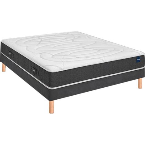 Ensemble Bultex ULTIMUM + Sommier confort ferme vigoroso deco + pieds 140x190 Jersey Gris foncé Mousse