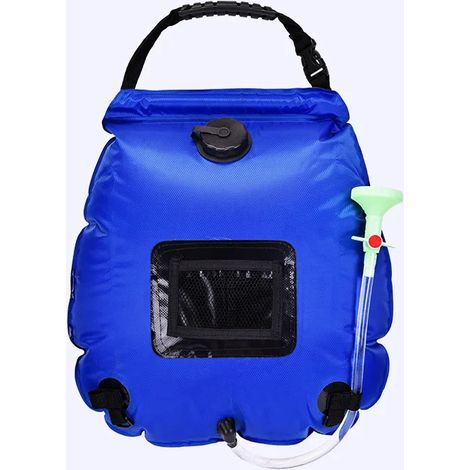 Sac de douche solaire portable de 20 L pour la randonnée et le camping, avec tuyau et pommeau de douche remplaçable.-AquaForge