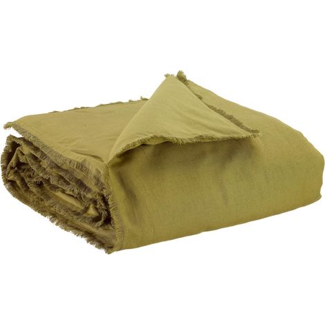 Édredon Uni pour Lit et Canapé en Lin et Coton Mélangés Coloris Cèdre 85 x 200 cm - PANGIVO