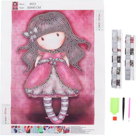 Rhinestone Painting Kit Little Girl Pattern Shiny Exquisite Simple Operation DIY 5D Painting Art 30x40cm (1/5)