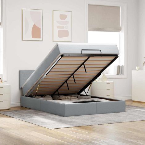 vidaXL Lit ottoman avec matelas gris clair 140x190 cm tissu (1/5)