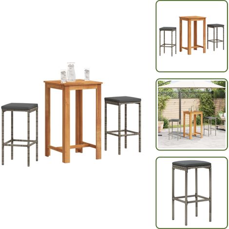 Rattan - vidaXL Set Bar da Giardino 3 pz Grigio in Legno Acacia e Polyrattan - Legno acacia
