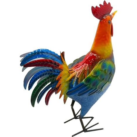 1 Sculpture de coq, métal, peinture à la main, 32x12x40cm, décoration jardin, terrasse, cuisine
