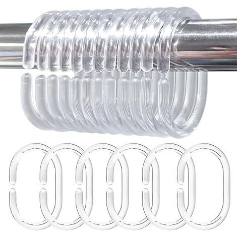 Anneaux Rideau De Douche, 24Pcs Crochets De Rideau De Douche En Forme De C, Transparent Anneau Rideau Douche, Adaptés À La Plupart Des Tringles De Douche (1/5)