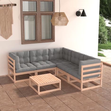 Salon de jardin 6 pcs,Mobilier de terrasse,Table et Chaise pour Relax avec coussins Bois de pin massif -YZ366710 (1/5)