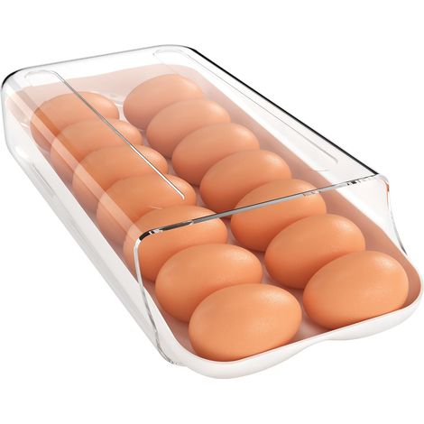 1 Distributeur d'œufs, Design à roulement automatique, Récipient empilable, Plastique transparent, Pour réfrigérateur (1/5)