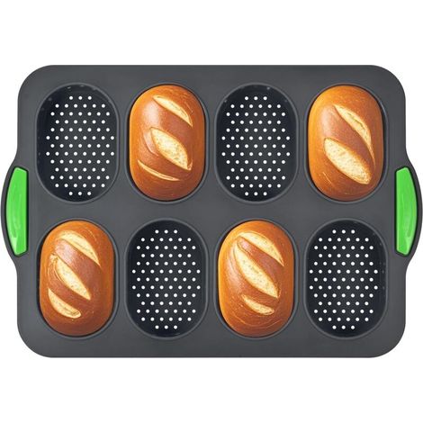 Moule à pain en silicone, moule à pain à 8 grilles, moule gateau silicone, moule à pâtisserie antiadhésif, moule à pain français, facile à nettoyer, adapté à la cuisson du pain et des gâteaux