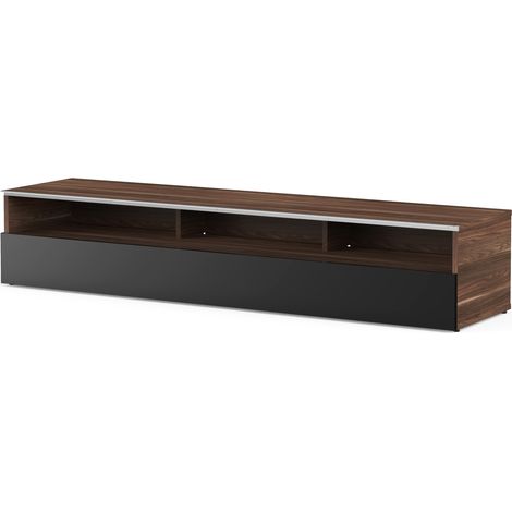 Meuble TV 3 niches bois foncé et noir Detroit 160cm