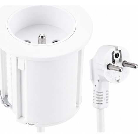 Bloc Multiprise Encastrable Compacte avec 1 Prise 16A pour Bureau/Table, 54 mm de diamètre ou 60mm Standard avec Adaptateur (Inclus), Facile a Installer, prolongateur de 2M (1/5)