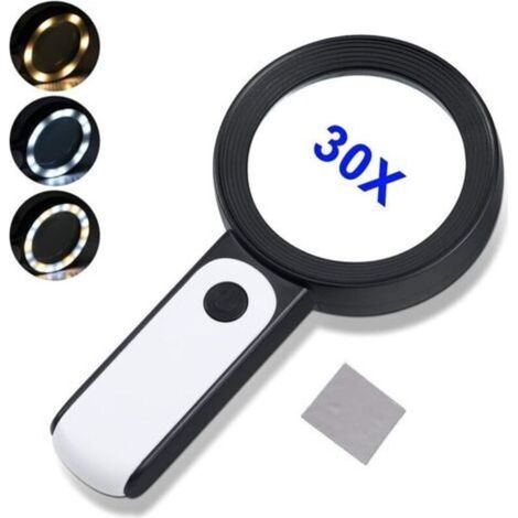 Loupe de Lecture, Loupe 30X avec 18 LED Lumière, Loupe Grossissante à Main pour Les Seniors, Enfant, Horloger, Passe-Temps, Artisanat, Monnaies, Timbres