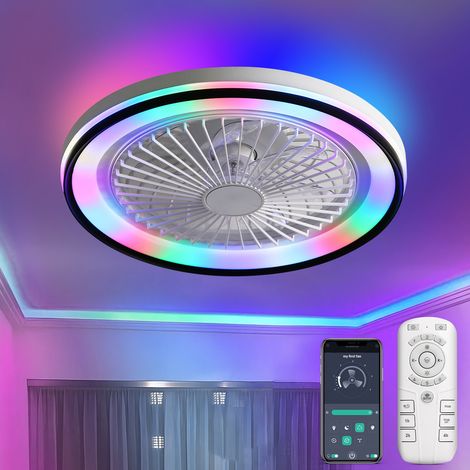 Ventilatore da soffitto con luce RGB, DC, 48,26 cm, 7 pale in ABS