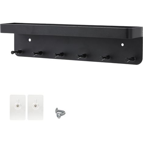 Portachiavi da parete in acciaio inox con 6 ganci, senza foratura, mensola decorativa, 24,5x5,8 cm, porta chiavi da parete, lettere, ingresso, cucina o ufficio (1/5)