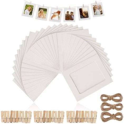 Un ensemble de cadres photo en papier à suspendre (30Un cadre photo+30Un clip+3racine2(une corde de chanvre d'un mètre de long) (1/5)