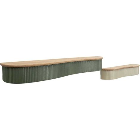Les Tendances – Étagère murale en métal beige et bois – Set de 2 étagères – Dimensions 86x18x12 cm et 65x16x12 cm – Structure cannelée pour décoration moderne (1/5)