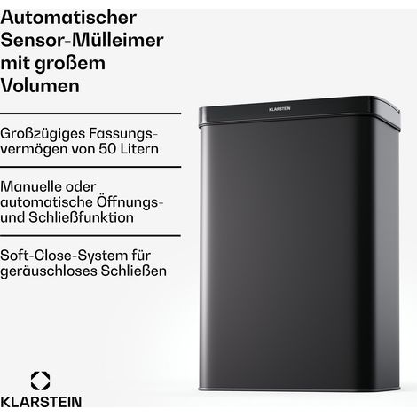 Klarstein Sensor-Mülleimer 50L - berührungslos & hygienisch, Edelstahl, Soft-Close, ideal für Küche & Büro, Küchen-Mülleimer (1/5)