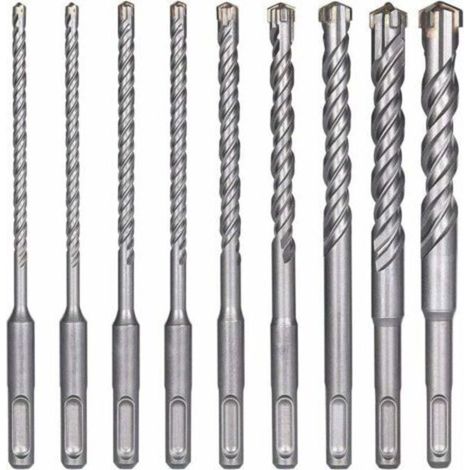 Betonbohrer, 9 Stück (5 mm x 16 x 160 mm), SDS-Plus-Schlagbohrer für Schlagbohrmaschinen, Kreuzbohrer für Ziegel, Stein, Naturmaterialien und Metall (1/5)