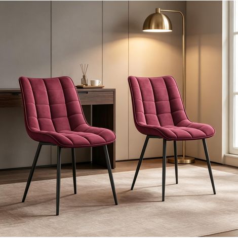 Pack de 2 sillas de comedor tapizadas en terciopelo, patas de metal, burdeos, OKMYHOME (1/5)