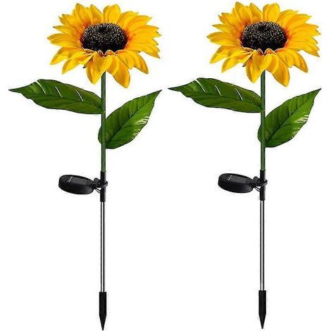 Lot de 2 lampes solaires à piquet pour jardin, motif tournesol, idéales pour décorer terrasse, pelouse, jardin et cour. (1/4)